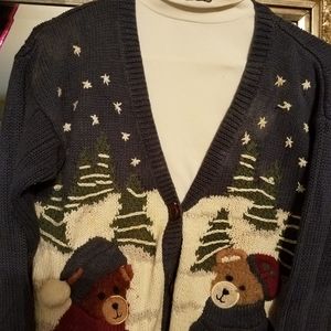 Matching turtleneck and cardigan sweater